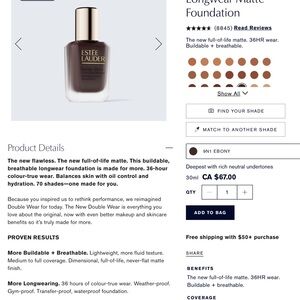 Estee Lauder Longwear Matte Foundation - Deep Brown Shade
